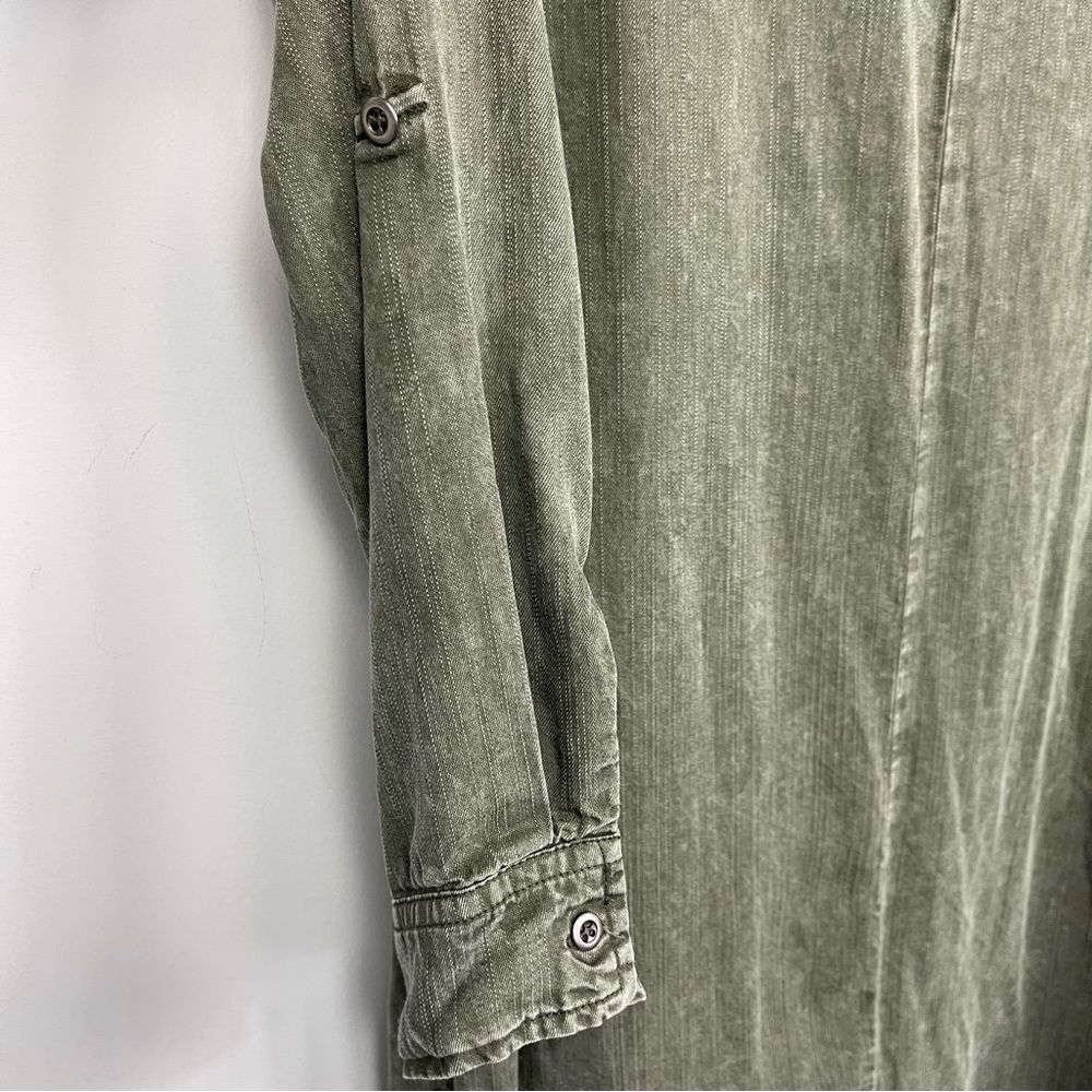 Billy T Leeway Faded Chambray Shirt Dress XS Army Olive Green Utility Boho MIDI - Picture 9 of 16